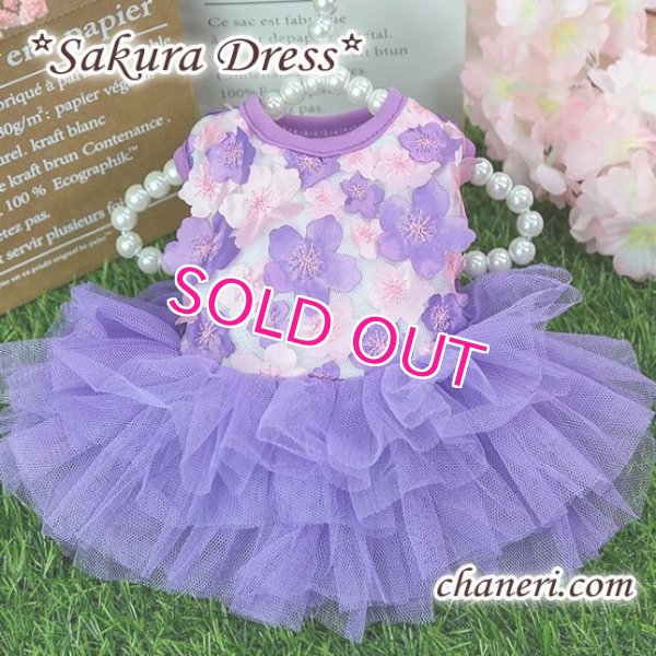 画像3:  【犬 服】【sale】【春夏】Sakuraモチーフチュチュフリルのワンピース【メール便OK】