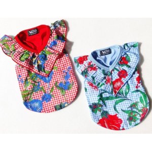 画像: 【春夏新作】【犬 服】ギンガムチェック＆ハイビスカスのフリルTEE【コカパパ】【メール便OK】