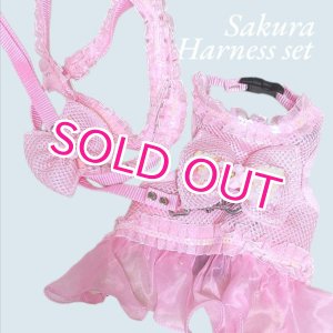 画像: 愛犬用 犬服 ペット用 ハーネス SET 豪華 フリル ハーネス リード セット キラキラ 桜 ピンク メール便発送