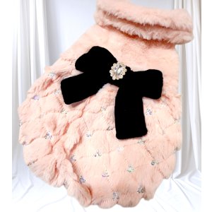 画像: 【新色】【冬】【犬 服】ビジューリボン付フェイクファーコート【メール便OK】