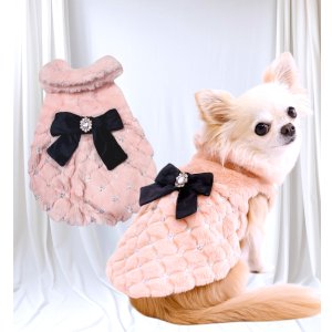 画像: 【新色】【冬】【犬 服】ビジューリボン付フェイクファーコート【メール便OK】