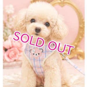 画像: 【メール便無料】愛犬用 犬服 ペット用 ハーネス SET 犬用 犬 可愛い ベア チェック柄 くま ハーネスセット 胴輪セット 可愛いハーネス 小型犬 散歩 旅行 軽量 簡単装着 淡ピンク