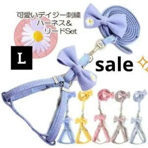 画像: 値下げ セール ナチュラルカラー デイジー刺しゅうのハーネス&リードのセット【メール便OK】