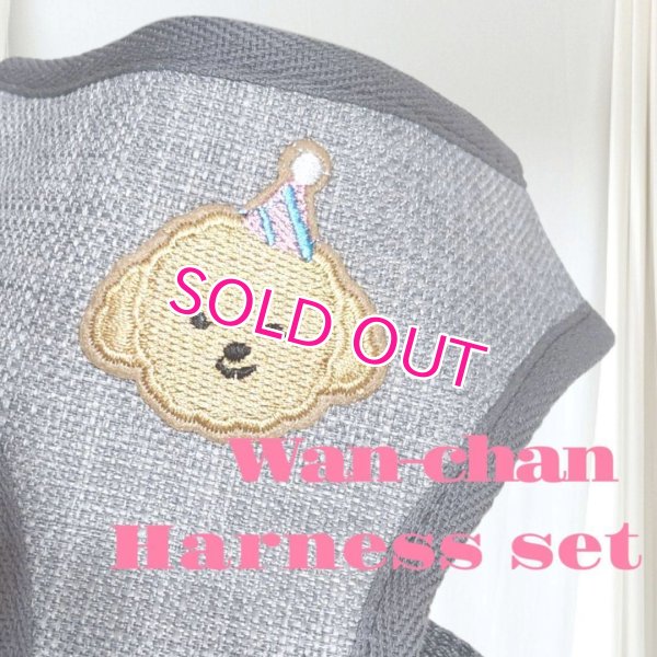 画像6: 犬用 犬 刺繍 ワッペン ハーネス リード セット 胴輪 胴輪セット 可愛いハーネス 小型犬 散歩 旅行 軽量 簡単装着 グレー