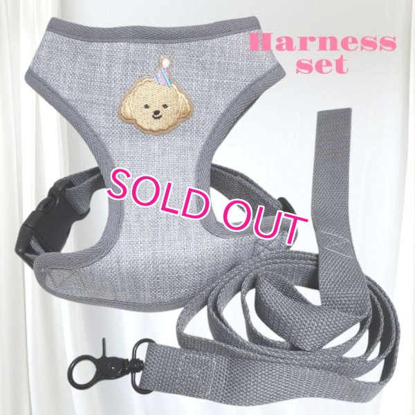 画像8: 犬用 犬 刺繍 ワッペン ハーネス リード セット 胴輪 胴輪セット 可愛いハーネス 小型犬 散歩 旅行 軽量 簡単装着 グレー
