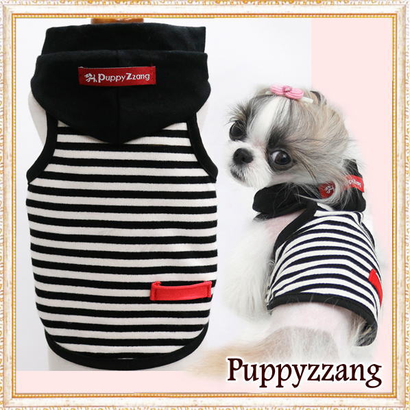 画像1: 【新作】【犬 服】【Sale】【1580円】フード付きボーダータンクトップTEE【Puppyzzang】【メール便OK】