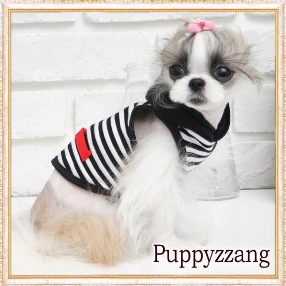 画像: 【新作】【犬 服】【Sale】【1580円】フード付きボーダータンクトップTEE【Puppyzzang】【メール便OK】