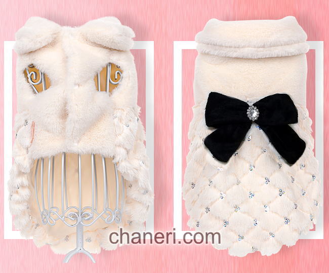 画像: 【再再入荷】【冬】【犬 服】ビジューリボン付フェイクファーコート【メール便OK】