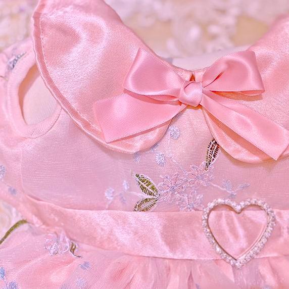 画像: 【在庫限り】犬 服【ピンク】【M】サテンと刺しゅうレースのワンピース　ドレス