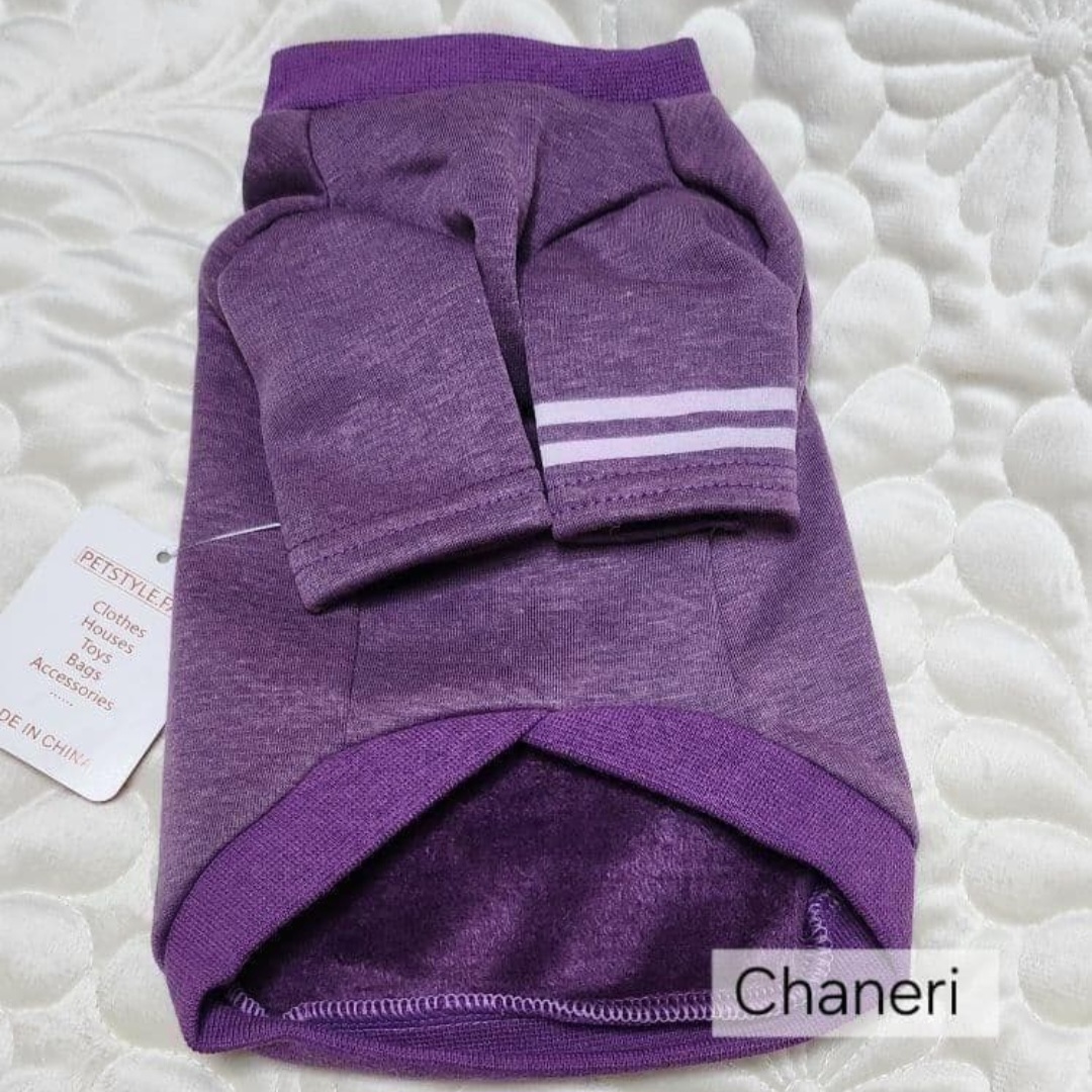 画像6: 【メール便無料】愛犬服 英字ロゴ 長袖 Tシャツ トレーナー 裏起毛 暖かい犬服 犬の冬服 プードル チワワ カッコカワイイ :パープル