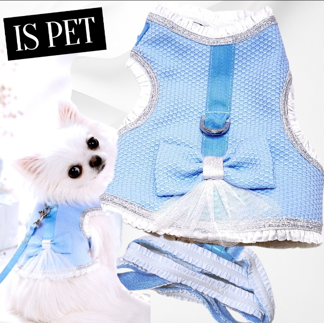 画像3: 高級IS PET ブルー ハーネス＆リードセット フリル フリル チュール 小型犬 チワワ プードル 春夏 お出かけ GW 旅行 上品ブルー