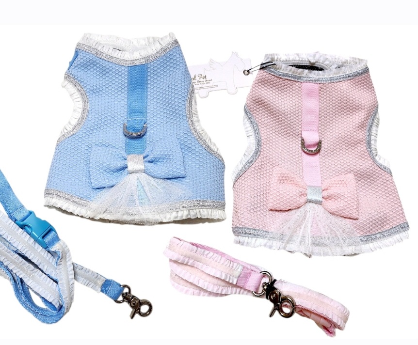 画像16: 高級IS PET ブルー ハーネス＆リードセット フリル フリル チュール 小型犬 チワワ プードル 春夏 お出かけ GW 旅行 上品ブルー