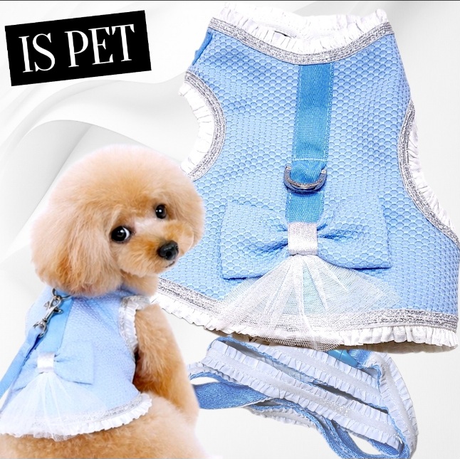 画像5: 高級IS PET ブルー ハーネス＆リードセット フリル フリル チュール 小型犬 チワワ プードル 春夏 お出かけ GW 旅行 上品ブルー