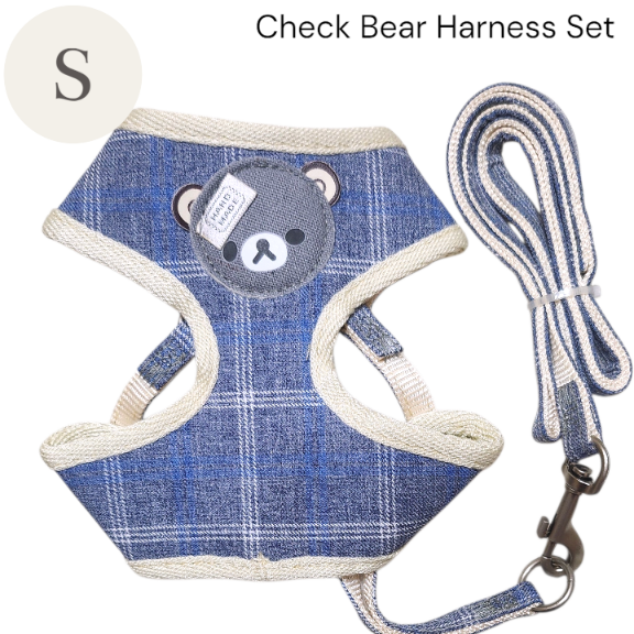 画像6: 【メール便無料】愛犬用 犬服 ペット用 ハーネス SET 犬用 犬 可愛い ベア チェック柄 くま ハーネスセット 胴輪セット 可愛いハーネス 小型犬 散歩 旅行 軽量 簡単装着 ネイビー 紺