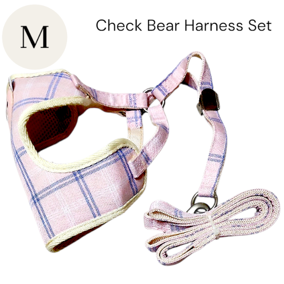 画像10: 【メール便無料】愛犬用 犬服 ペット用 ハーネス SET 犬用 犬 可愛い ベア チェック柄 くま ハーネスセット 胴輪セット 可愛いハーネス 小型犬 散歩 旅行 軽量 簡単装着 ピンク