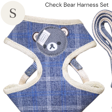 画像4: 【メール便無料】愛犬用 犬服 ペット用 ハーネス SET 犬用 犬 可愛い ベア チェック柄 くま ハーネスセット 胴輪セット 可愛いハーネス 小型犬 散歩 旅行 軽量 簡単装着 ネイビー 紺