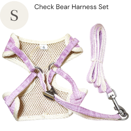 画像9: 【メール便無料】愛犬用 犬服 ペット用 ハーネス SET 犬用 犬 可愛い ベア チェック柄 くま ハーネスセット 胴輪セット 可愛いハーネス 小型犬 散歩 旅行 軽量 簡単装着 プラムピンク
