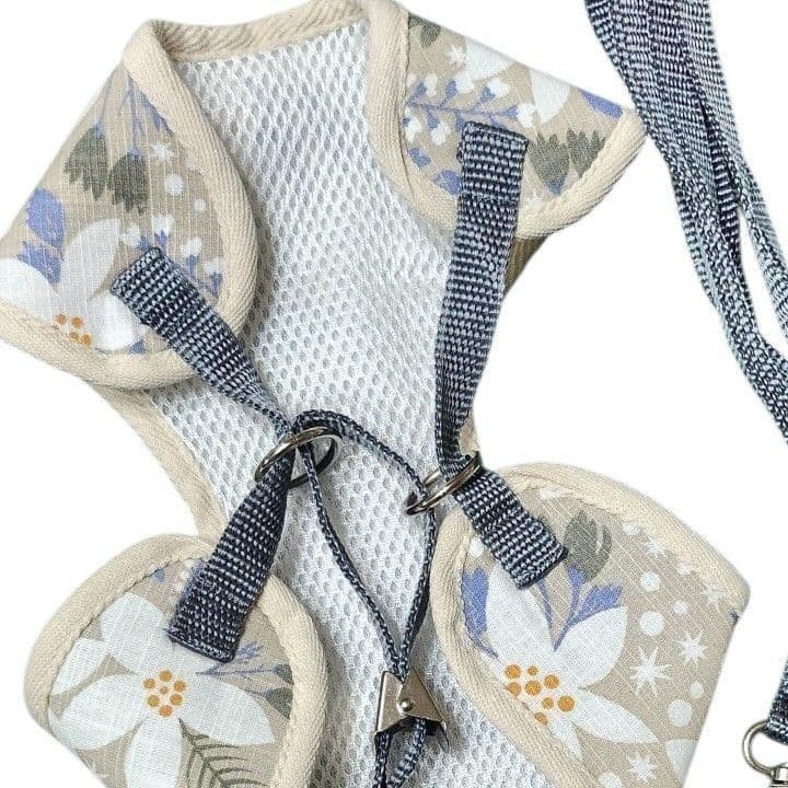 画像10: 【メール便無料】犬用 花柄 ハーネス＆リード 小型犬 旅行 散歩 胴輪セット 軽量 簡単装着 ベージュ系