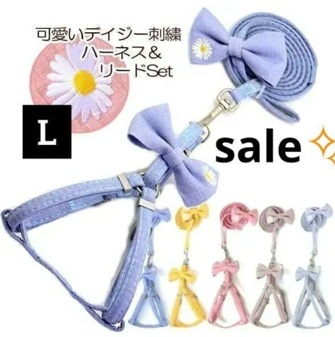 画像1: 値下げ　セール　ナチュラルカラー　デイジー刺しゅうのハーネス＆リードのセット【メール便OK】