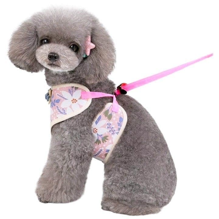 画像2: 【メール便無料】犬用 花柄 ハーネス＆リード 小型犬 旅行 散歩 胴輪セット 軽量 簡単装着 ピンク系