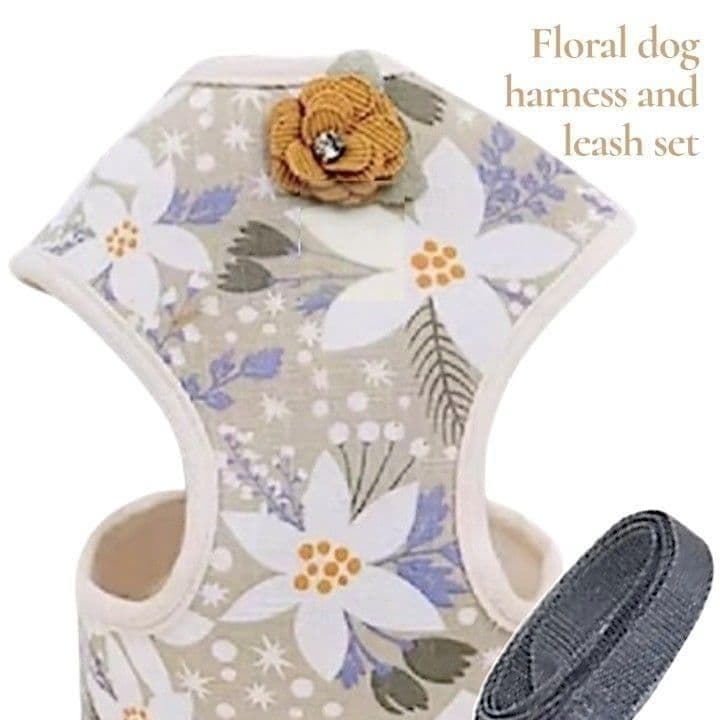 画像9: 【メール便無料】犬用 花柄 ハーネス＆リード 小型犬 旅行 散歩 胴輪セット 軽量 簡単装着 ベージュ系