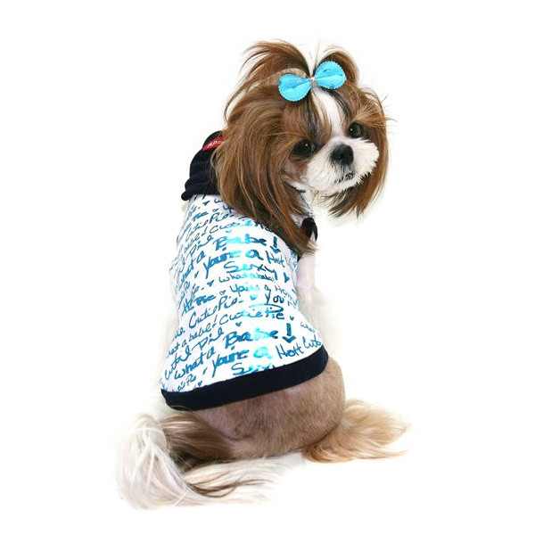 在庫限り 999円 小型犬の服 春 夏 キラキラ英字のフーディー ブルー Puppyzzang アウトレット 在庫限り 999円 小型犬の服 春 夏 キラキラ英字のフーディー ブルー Puppyzzang アウトレット